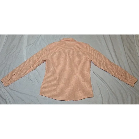 L.L. Bean Women's Orange Seersucker Long Sleeve Button Down Shirt Size Medium - Picture 2 of 3